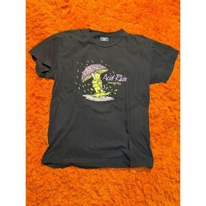 Coney Island Picnic Acid Rain Mushroom Graphic T-Shirt Mens Small Black Organic